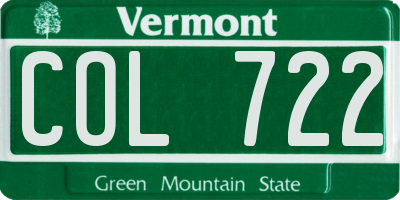 VT license plate COL722
