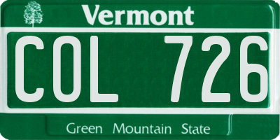 VT license plate COL726