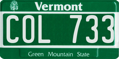 VT license plate COL733