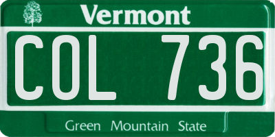 VT license plate COL736