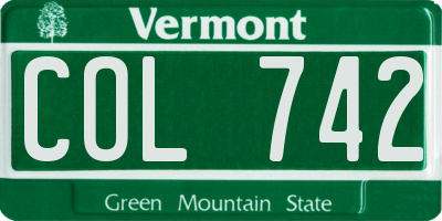 VT license plate COL742