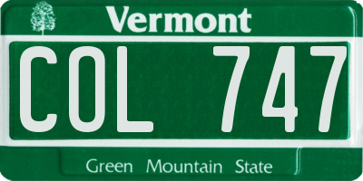 VT license plate COL747