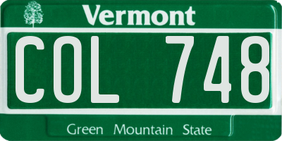 VT license plate COL748