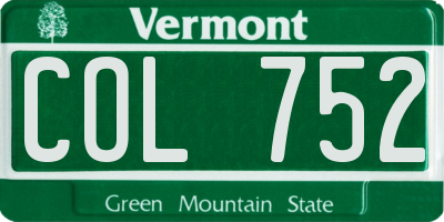 VT license plate COL752