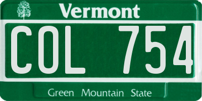 VT license plate COL754