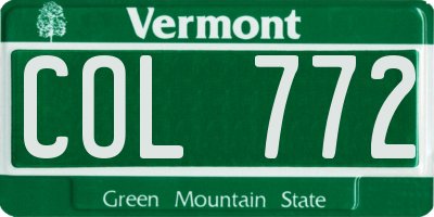 VT license plate COL772