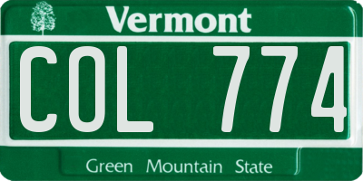 VT license plate COL774