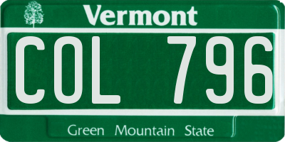 VT license plate COL796