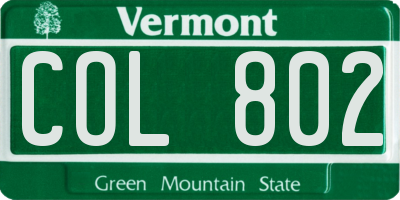 VT license plate COL802