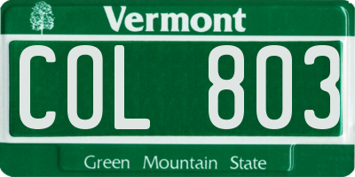 VT license plate COL803