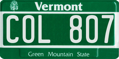 VT license plate COL807