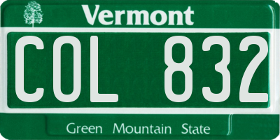 VT license plate COL832