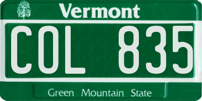 VT license plate COL835