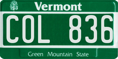 VT license plate COL836