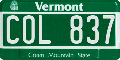 VT license plate COL837