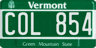 VT license plate COL854
