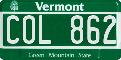 VT license plate COL862