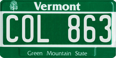 VT license plate COL863