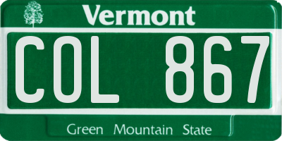 VT license plate COL867