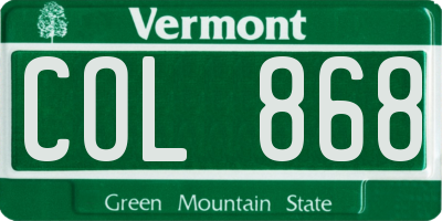 VT license plate COL868