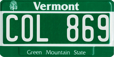 VT license plate COL869