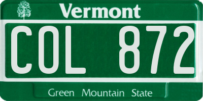 VT license plate COL872