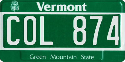 VT license plate COL874