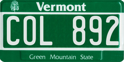 VT license plate COL892