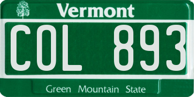 VT license plate COL893