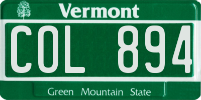 VT license plate COL894