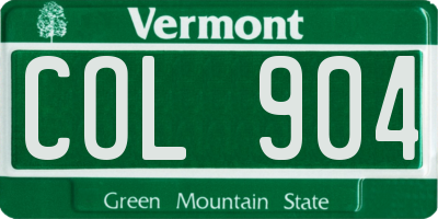 VT license plate COL904