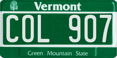 VT license plate COL907