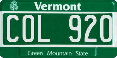 VT license plate COL920