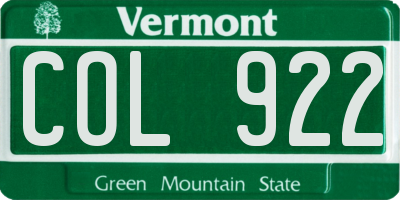 VT license plate COL922