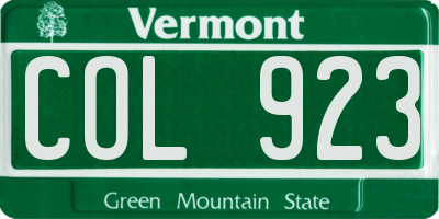 VT license plate COL923