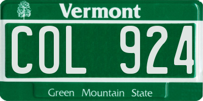 VT license plate COL924