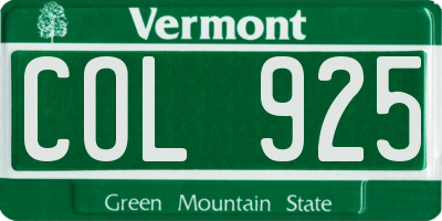 VT license plate COL925
