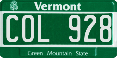 VT license plate COL928