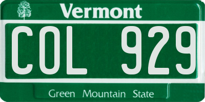 VT license plate COL929