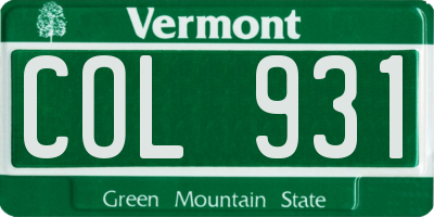 VT license plate COL931