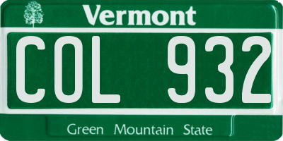VT license plate COL932