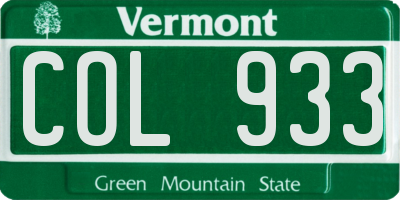 VT license plate COL933