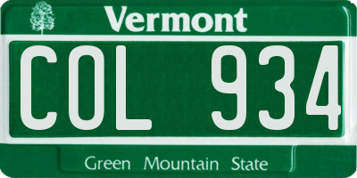 VT license plate COL934