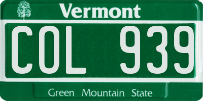 VT license plate COL939