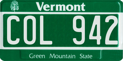 VT license plate COL942