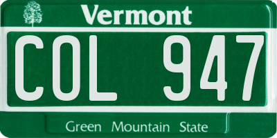 VT license plate COL947