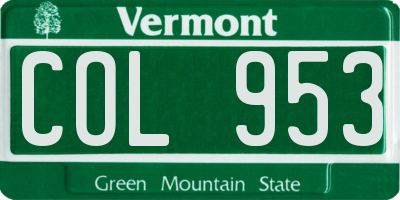 VT license plate COL953