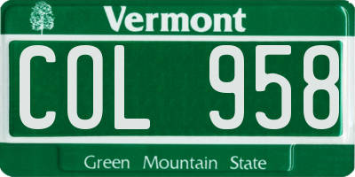 VT license plate COL958