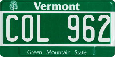 VT license plate COL962