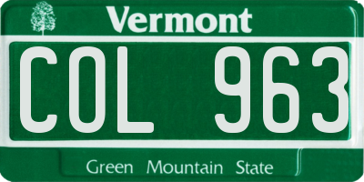 VT license plate COL963